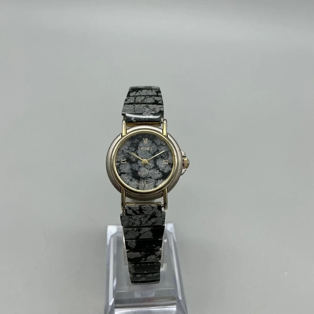 Vintage Shiwi Womens Watch 25mm Black Dial Two Tone Expansion Bracelet Quartz